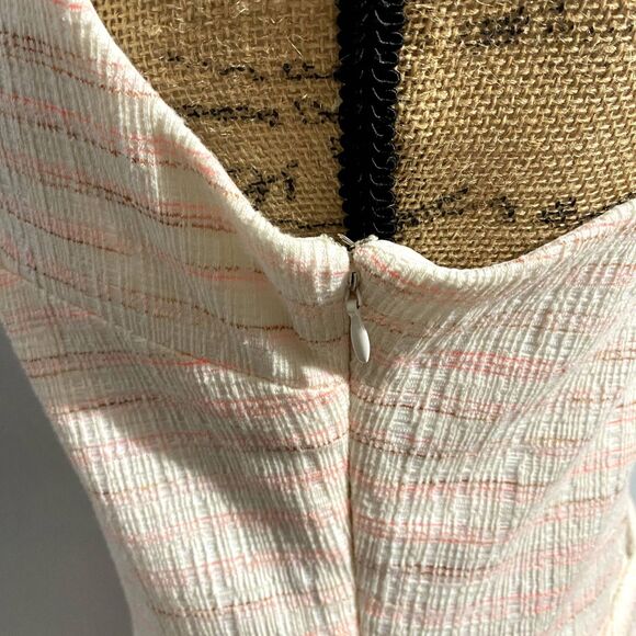 Loft‎ White Pink Stripe Criss Cross Back Mini Dress Tweed Balletcore Size 8 - Picture 5 of 11